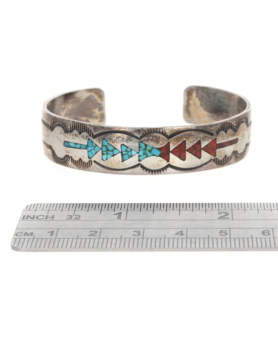 Navajo Sterling Silver & Turquoise Chip Inlay Cuff Bracelet